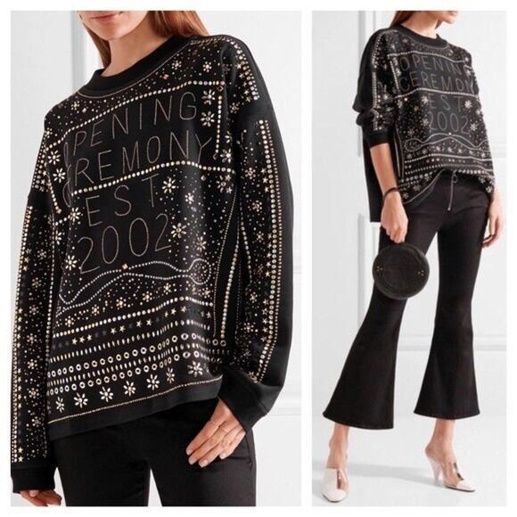 Opening Ceremony 2002 Studded Logo Sweatshirt Jumper Gold Silver Long Sleeve S - Picture 13 of 13